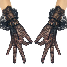 Grace Karin arco sexy nudo decorado nupcial de la boda de encaje negro guantes de malla CL010606-1